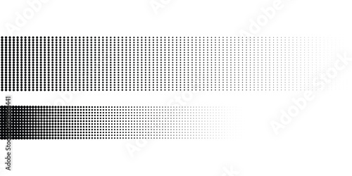 Dots halftone gradient or dotwork pattern backgrounds. Abstract vector halftone monochrome color gradation texture or half tone pattern background