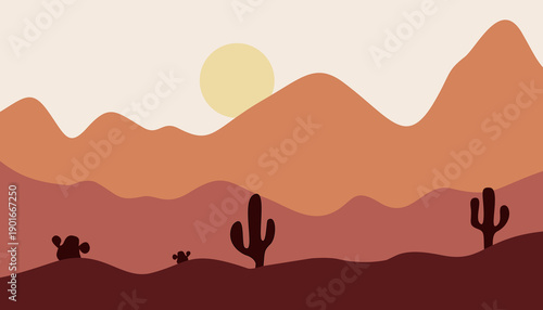 Desert landscape with cactus and mountains