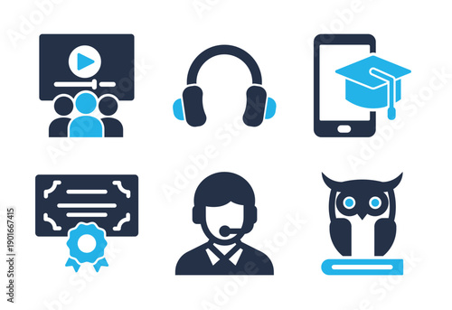 Digital Learning and Certification icon set. Solid glyph series icons