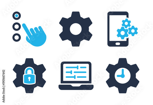 System Settings and Configuration icon set. Solid glyph series icons