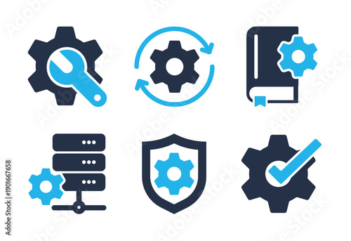 Security Management and Server Optimization icon set. Solid glyph series icons