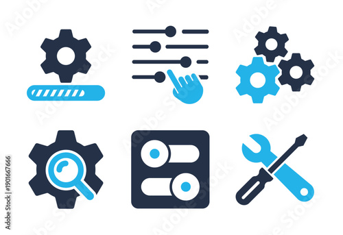 Control Panel and Maintenance Tools icon set. Solid glyph series icons