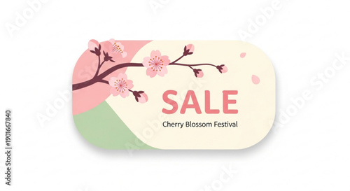 Cherry blossom festival sale sign with pink flowers and green background