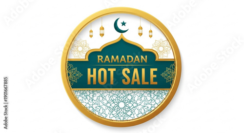 Ramadan hot sale badge with crescent moon and star on white background