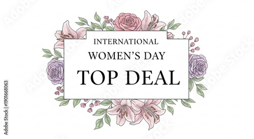 International women's day top deal floral badge with roses and leaves