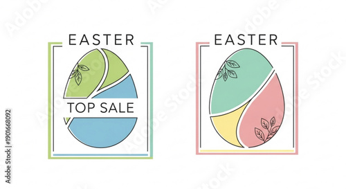 Easter egg sale signs with colorful sections and floral patterns