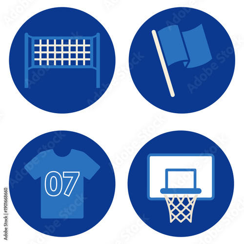 Set of sports equipment icons representing football and basketball activities