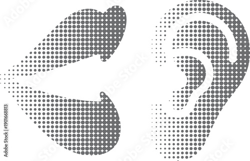 Halftone Dots Depicting Lips Speaking and an Ear Listening
