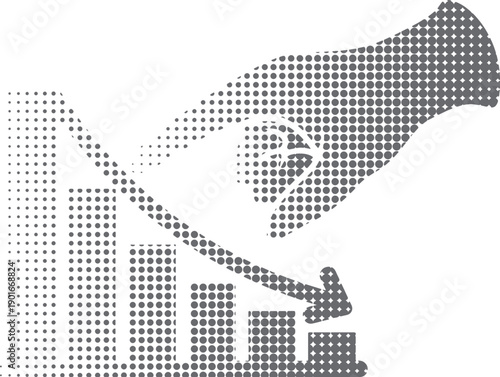 Halftone of Hand and Downward Trend Bar Chart