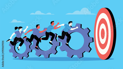 A group of businesspeople working together to achieve a common goal with a target in sight