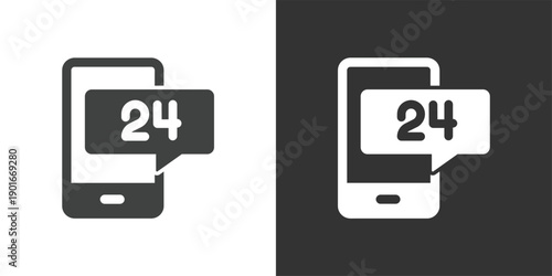 24-Hour Mobile Service icon. Solid glyph series icon