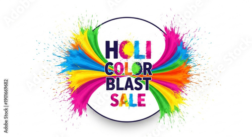 Vibrant holi color blast sale sign with rainbow paint splatters