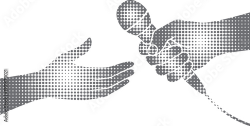 Halftone Hands Passing a Microphone: Symbolizing Communication, Sharing, and Legacy