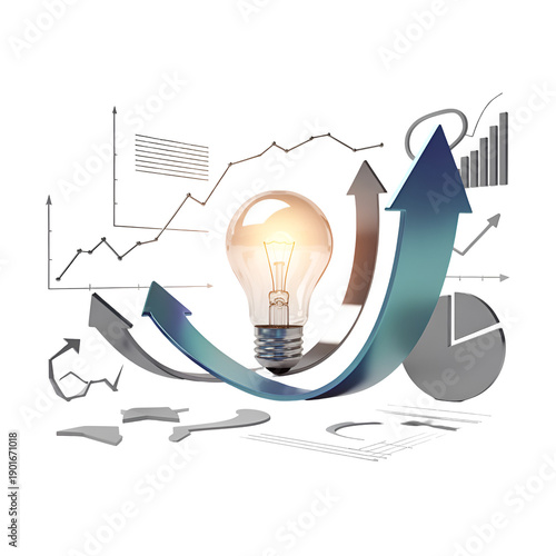 Innovation and growth depicted through technology and upward trends