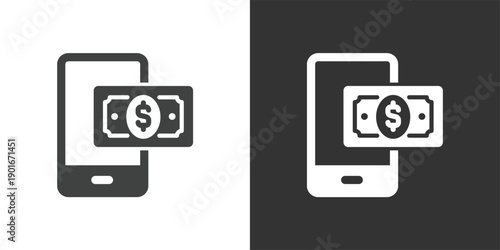Mobile Cash Payment icon. Solid glyph series icon
