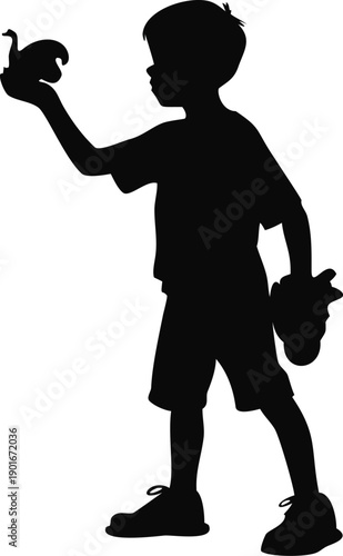 Silhouette Of A Boy Holding A Snail