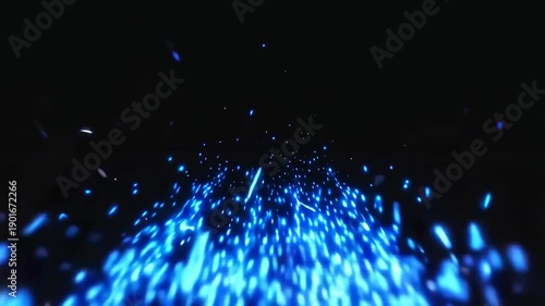 Cinematic Blue Glowing Sparks and Particles Rising on Black Background