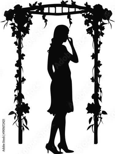 Silhouette Of A Woman Standing Under A Trellis