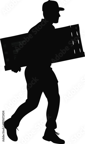 Man Carrying A Wooden Crate Silhouette
