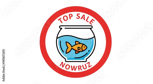 Nowruz top sale fish bowl icon with goldfish and red circle