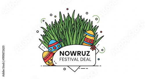 Nowruz festival deal logo with colorful eggs and grass