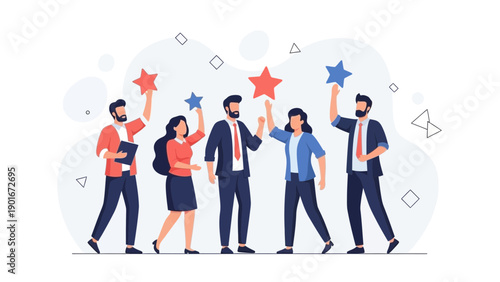 Diverse Team Celebrating Success with Star Ratings