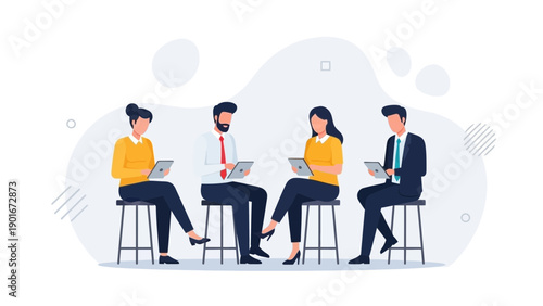 Diverse Team Collaborates in Meeting, Brainstorming Ideas on Tablets