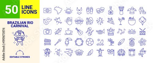 Brazilian Carnival Line Icons