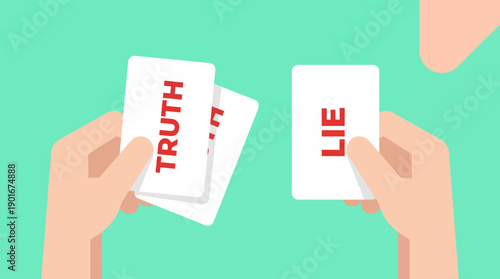 Conceptual Illustration of Truth and Lie Playing Cards. Hands Holding Cards Representing Honesty, Deception, and Moral Choice.