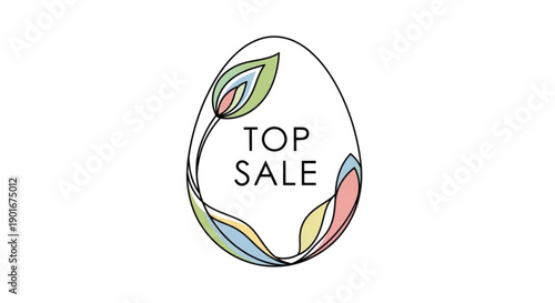 Easter egg with colorful leaves and top sale text on white background