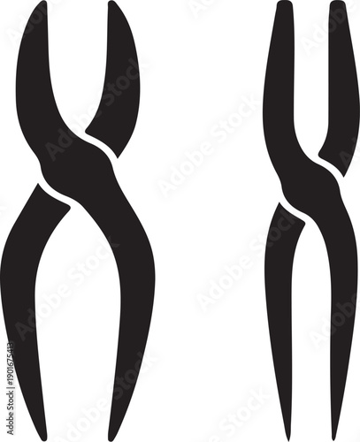 Black Silhouette of Two Pliers Tools on a White Background Vector Graphic Illustration