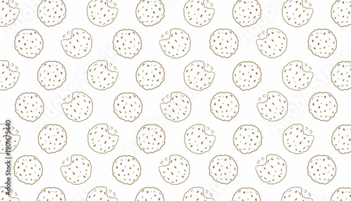 Chocolate Cookie Seamless Pattern Set. Hand Drawn Biscuit Background. Sweet Snack Texture