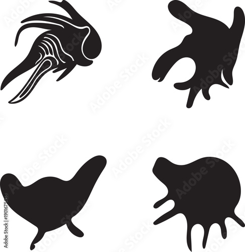 Modern abstract black silhouette vector design elements featuring organic and fluid shapes, perfect for versatile graphic art and creative concepts