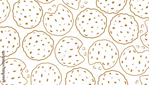 Chocolate Cookie Seamless Pattern Set. Hand Drawn Biscuit Background. Sweet Snack Texture