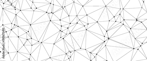 Geometric triangle mesh background with black circles. Monochromatic texture. Abstract polygonal geometric shape structure. Low poly minimal style art