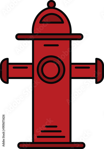 Red fire hydrant illustration viewed from the front with detailed design and bold lines