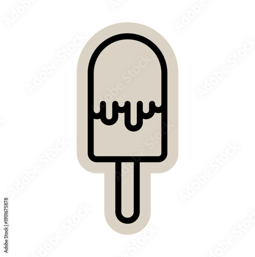 Chocolate dipped popsicle scrapbook, doodle, sticker, collage, icon: hand drawn illustration of ice cream bar with melted choco glaze for summer, dessert, sweet, snack, food, dripping, frozen