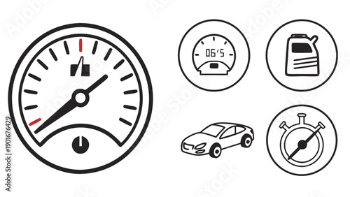 Automotive Icons Set Gauge Timer Oil Car Stopwatch.