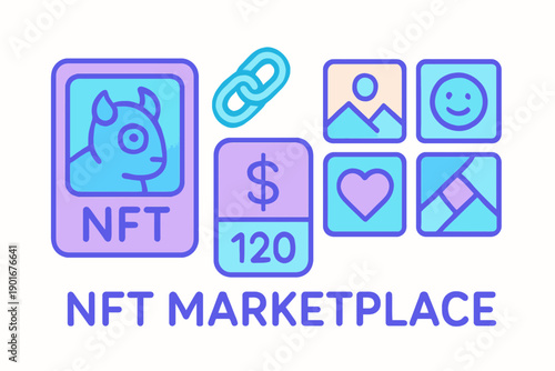 NFT Marketplace Concept with Digital Art and Cryptocurrency Integration.