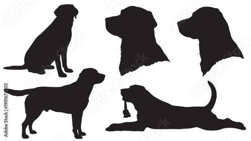 A captivating collection of black and white dog silhouettes, showcasing various poses and breeds, perfect for artistic and design projects