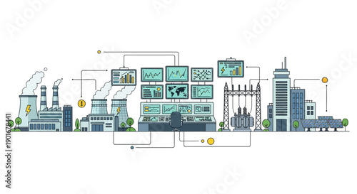 Integrated Smart Grid Network Digital Infrastructure Managing Power Generation, Transmission, and Consumption with Real-time Data Monitoring and Centralized Control Systems