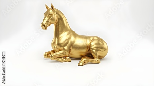 Golden Horse Statue: A regal golden horse statue sits in a serene pose, a symbol of strength and beauty. The artwork represents a fusion of art and nature.