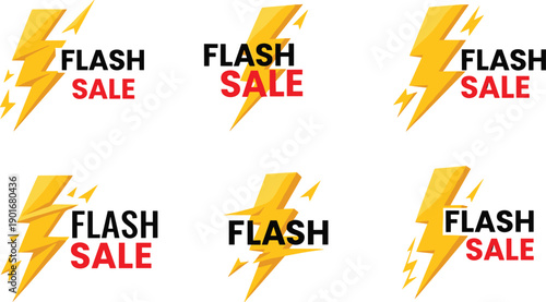 Flash sale promotional banners with bold lightning bolt icons, modern discount offer graphics for marketing, e-commerce advertising, retail promotions, and sales campaigns