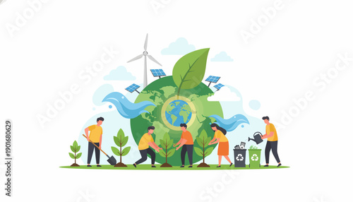 People working together for sustainable environment.