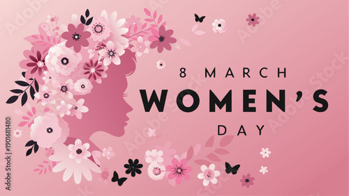 Vibrant woman's silhouette with stunning floral crown on International Women's Day
