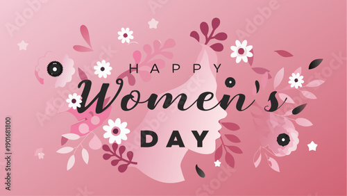 Happy Womens Day celebration with beautiful woman and flowers