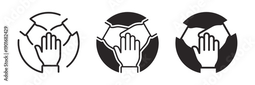 Handshake and hand icons. Representing teamwork, support, and mutual agreement in outline and solid styles.