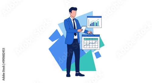 Flat vector illustration of professional business person managing tasks and schedule, productivity activity