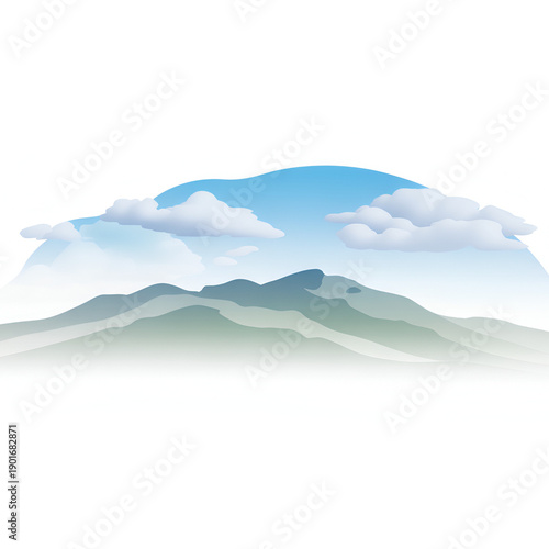 Serene landscape with mountains and soft blue sky clouds