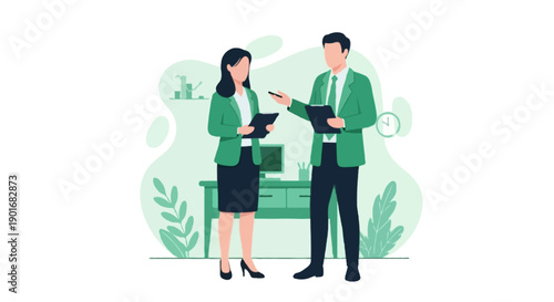 Flat vector illustration of professional finance consultant meeting client